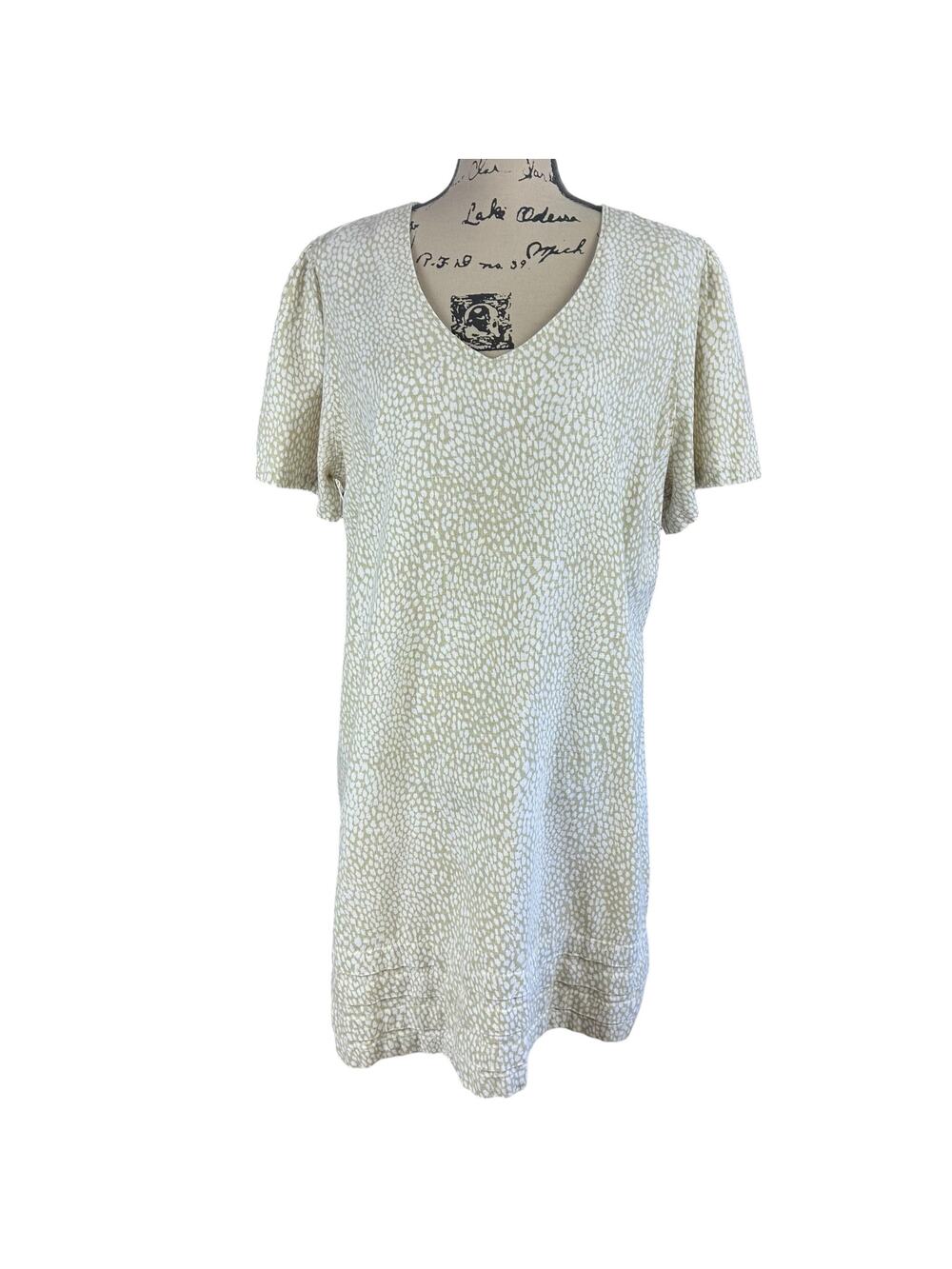 Nicole Miller Original Dress Size XXL Beige & White Pebble Dot Linen Blend Mini